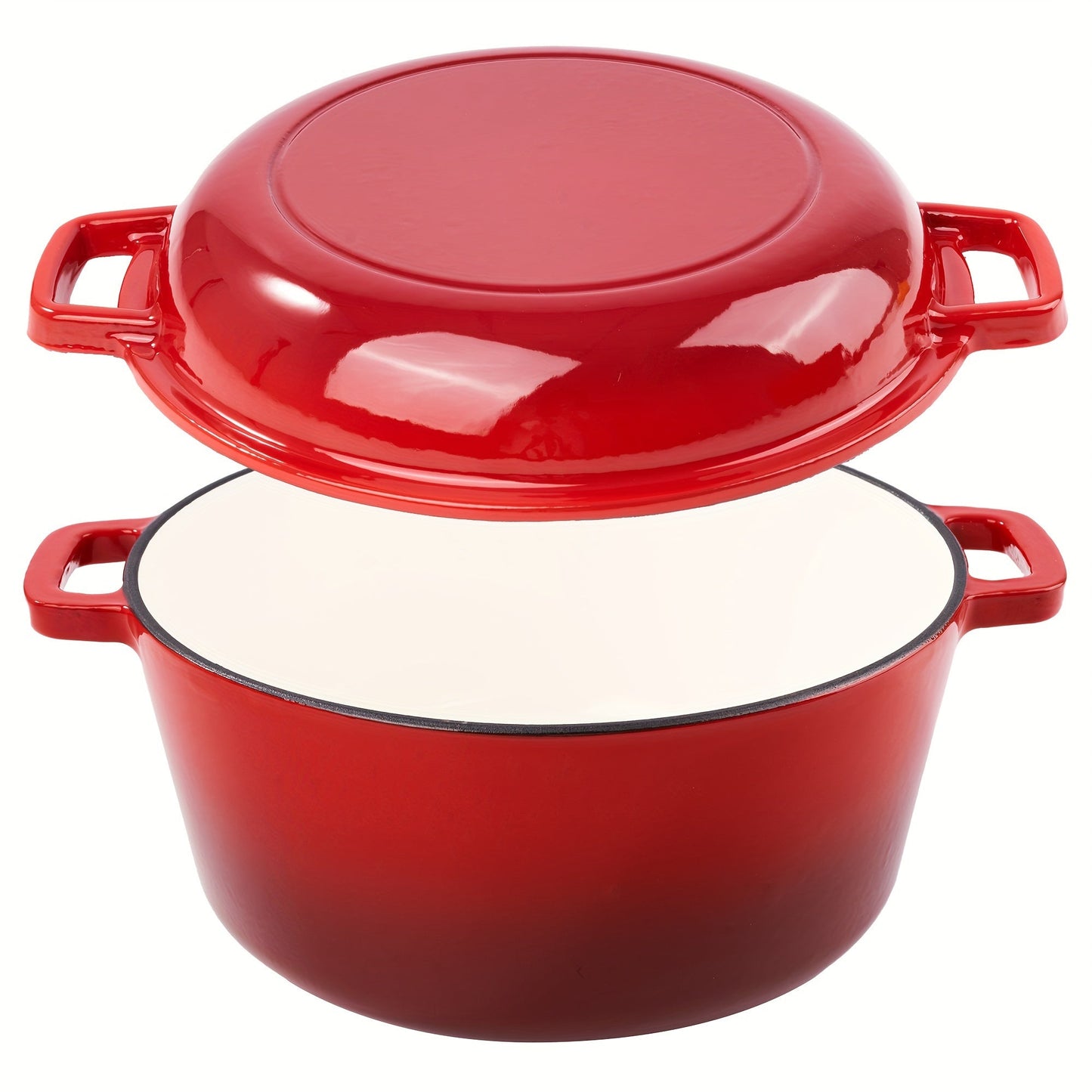 6QT Enameled Cast Iron Dutch Oven with Reversible 2QT Skillet-Style Lid and Four Color Options