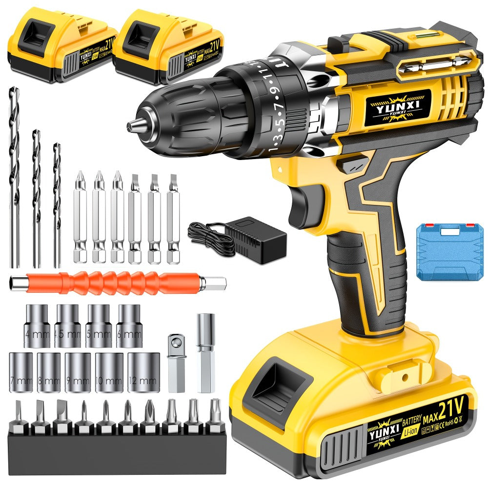 Cordless Impact Drill Set 21V, Electric Power Drill with 2.0Ah Battery, Fast Charger, Screwdriver Bits