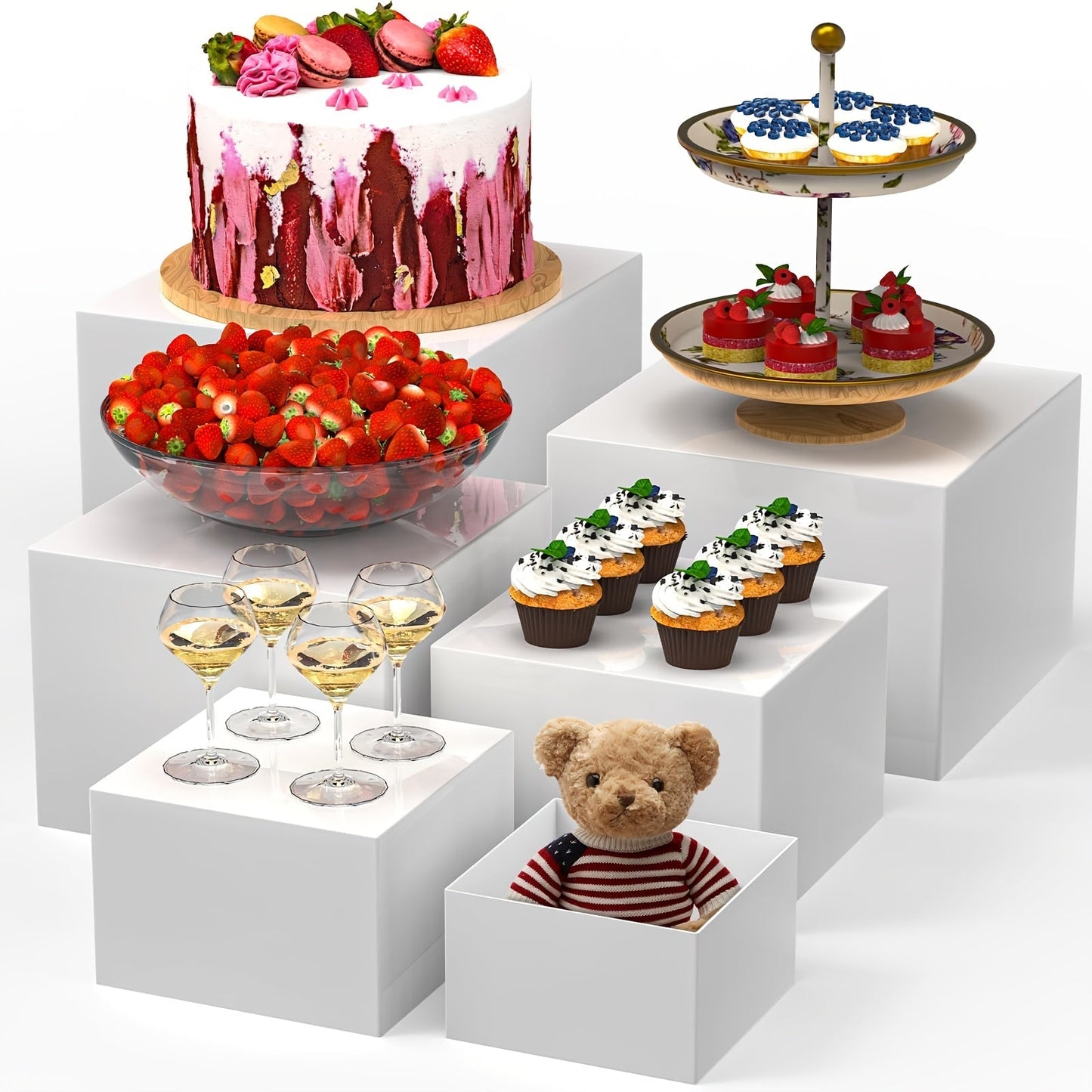 Buffet Risers Display Stand 6pcs - White Acrylic Food Risers for Buffet Table Party Catering for Entryways, Bedrooms and Living Spaces