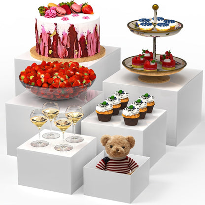 Buffet Risers Display Stand 6pcs - White Acrylic Food Risers for Buffet Table Party Catering for Entryways, Bedrooms and Living Spaces