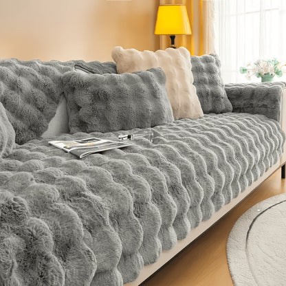 Sofa Cover Bubble Faux Rabbit Fur Panels with Silicone-Dot Backing for Seat, Armrest or Backrest