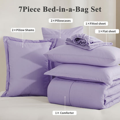 7 Piece Comforter Set Luxury Soft Fluffy Bedding All Season Bed in a Bag with Comforter Fitted Sheet Flat Sheet Pillowcases Hypoallergenic