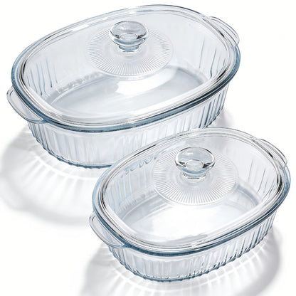 Borosilicate Glass Baking Dish with Lid 96oz, Oval Casserole Pan Microwave Oven Fridge Safe, Multi-Use for Baking