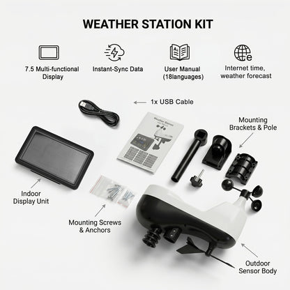 WiFi Weather Station | 7-in-1 Rain Gauge Wind Speed App Forecast
