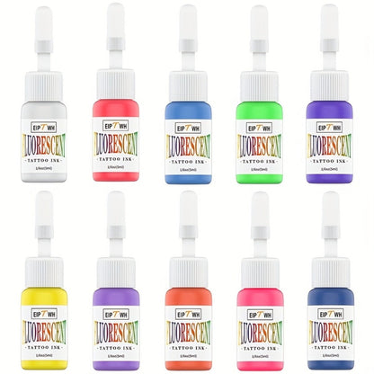 Tattoo Ink EIPTWH UV Blacklight Set with 10 Fluorescent Color Bottles and One Configuration