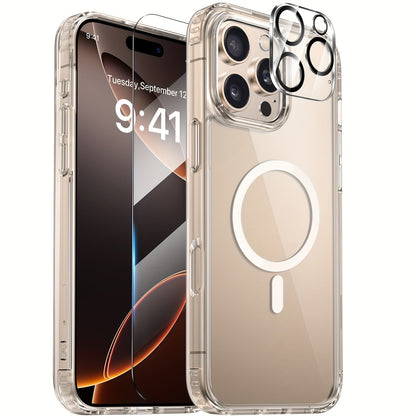 Phone Case Clear TPU and PC Three-Piece Bundle with Screen and Camera Lens Protectors for Select iPhone Models