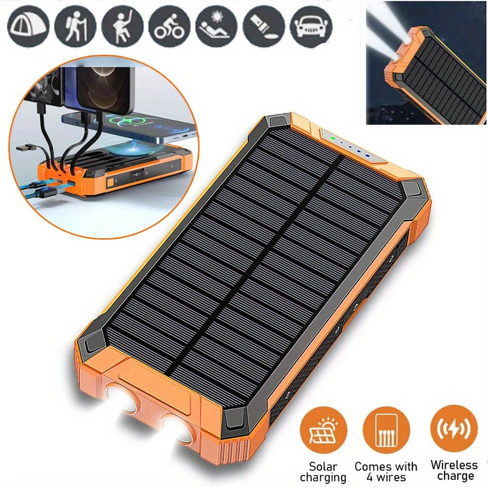 Solar Power Bank, 32800mAh or 38800mAh Wireless Charger with Up to Six Outputs, Dual Lights and Cable Options