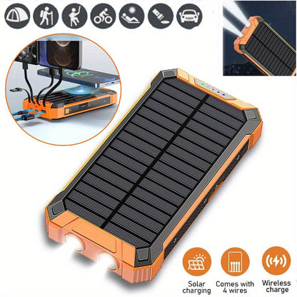 Solar Power Bank, 32800mAh or 38800mAh Wireless Charger with Up to Six Outputs, Dual Lights and Cable Options
