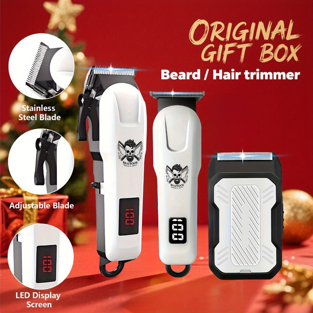 Cordless Hair Clipper Set for Men USB Rechargeable Electric Shaver with LED Display – Professional Grooming Kit 2 or 3 Piece Wireless Hair