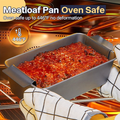 Loaf Pan Set of 4 Nonstick Carbon Steel Meatloaf Pan with Drain Tray 9x5 Inch Bread Baking for Home Cooking, Dining and Outdoor Meals