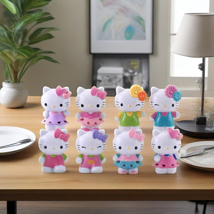 KT Cat Mini Figurine Set 8pcs, Cute Anime Desktop Ornaments Collectible Dolls for Entryways, Bedrooms and Living Spaces