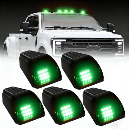 Solar Cab Roof LED Light Set, Five Adhesive-Mount Units in Green, Yellow or White with 13.5 cm Housings