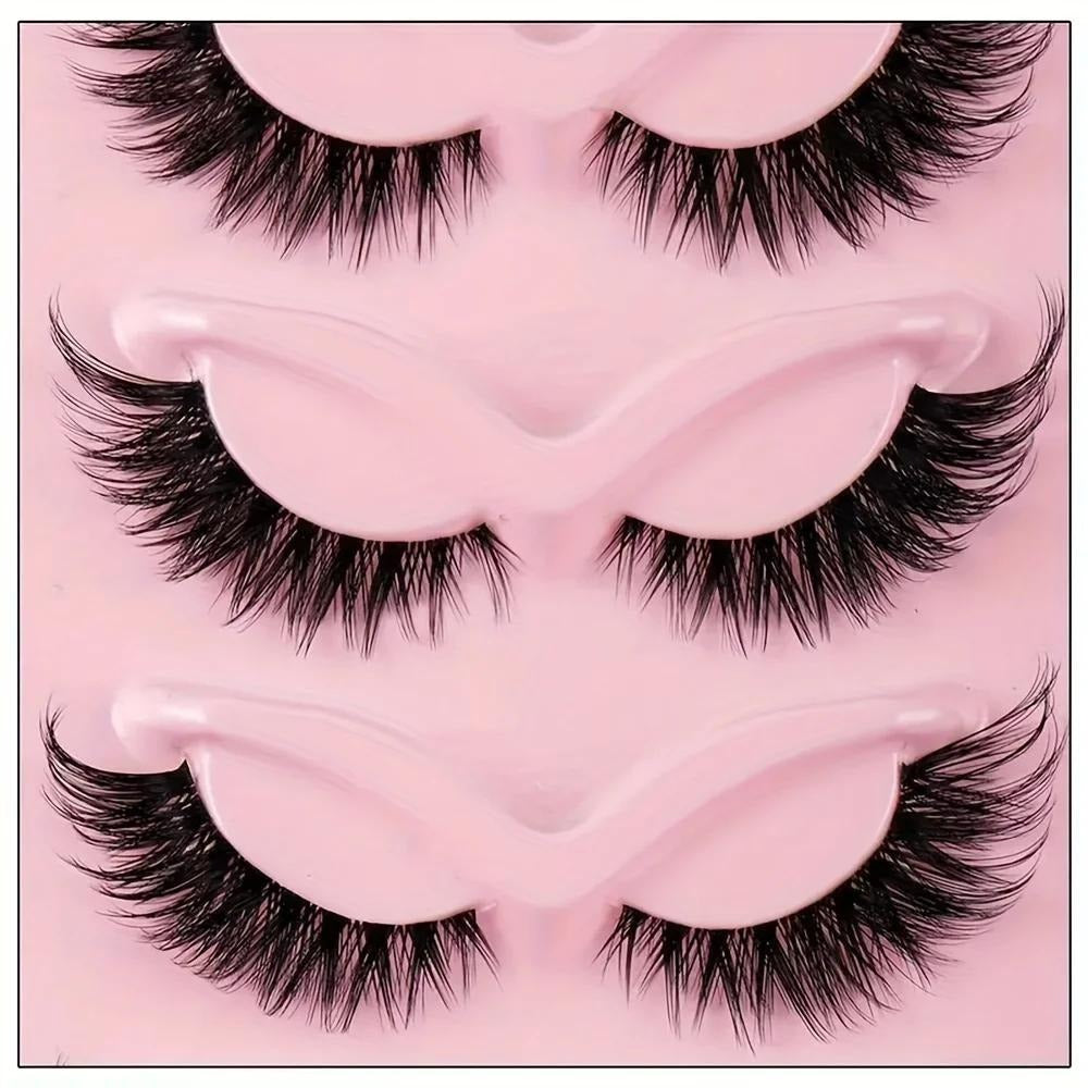15 Pairs Cat Eye Strip Lashes – Natural Long Manga Wispy False Eyelashes with Winged Tips, 3 Boxes Elongated Dramatic Eye Look for Women