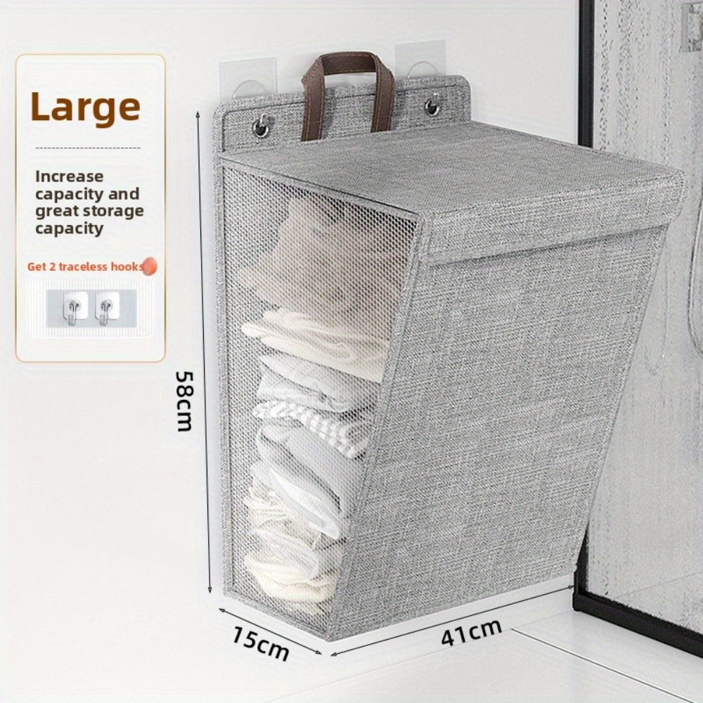 Wall Mounted Laundry Hamper Foldable Oxford Cloth with Lid | Space Saving Clothes Storage Basket for Bedroom Bathroom Living Room | Large