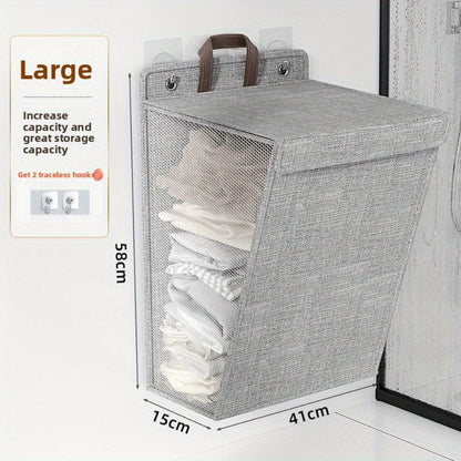 Wall Mounted Laundry Hamper Foldable Oxford Cloth with Lid | Space Saving Clothes Storage Basket for Bedroom Bathroom Living Room | Large