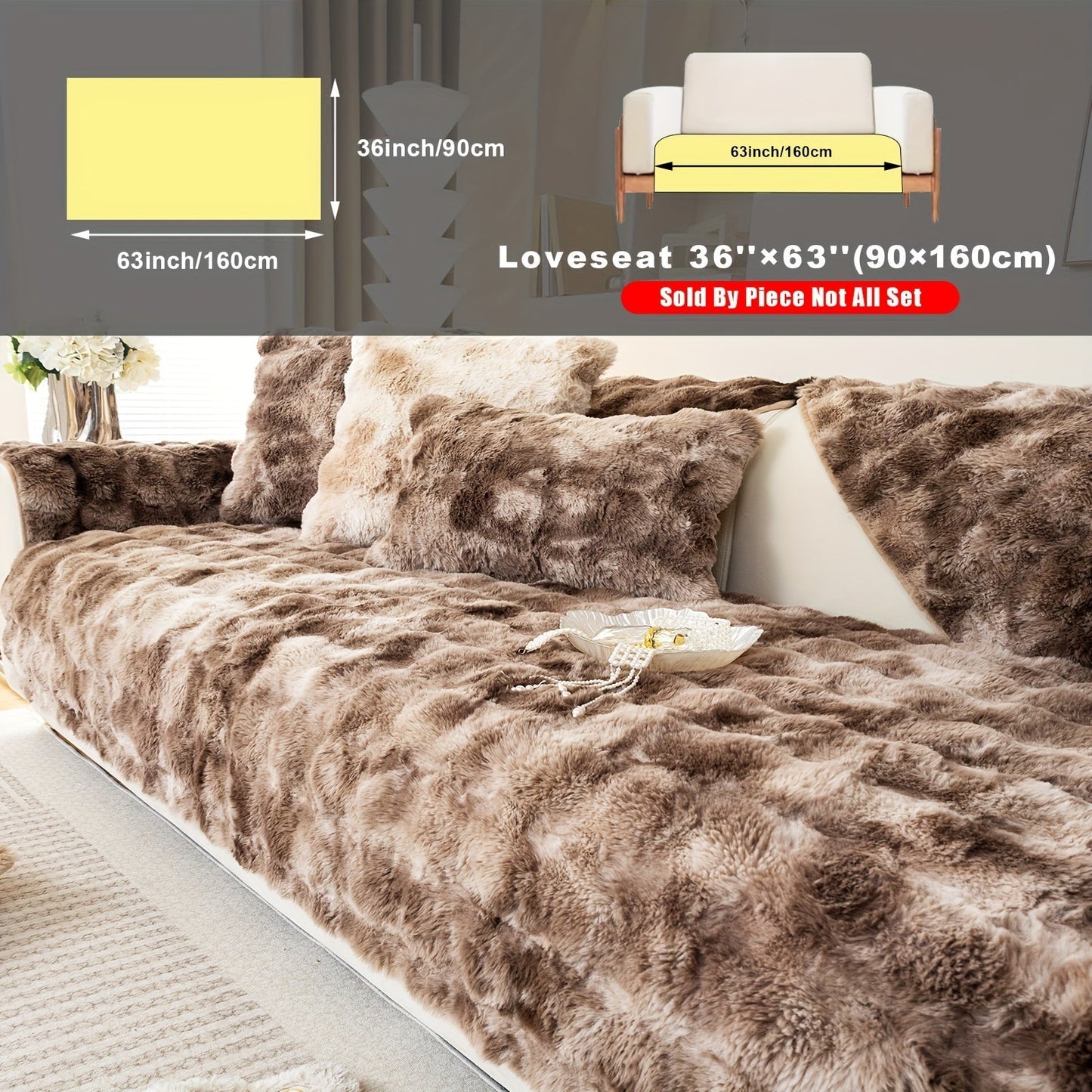 Sofa Cover, Faux-Lamb Plush Gradient Couch Pad in Five Colors with Armchair, Backrest and Seat Sizes