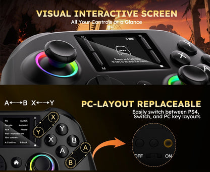 Touchscreen Wireless Gaming Controller in Black with Four Back Buttons and Optional Detachable Phone Bracket