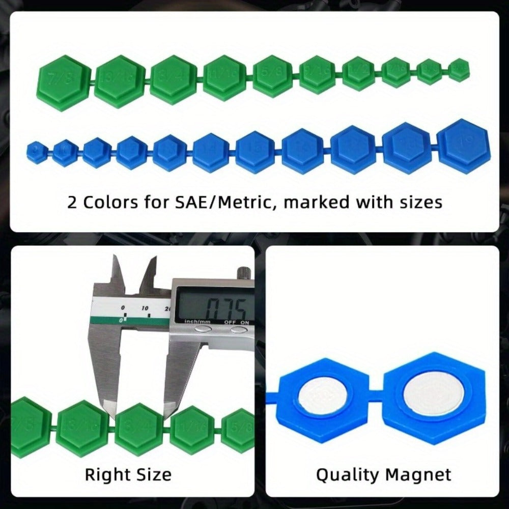 Magnetic Socket Set 21pc – SAE & Metric, 5/16"-7/8" & 8mm-19mm, Color-Coded Hex Profile, Magnetic Tip for Car Repair