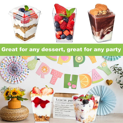 Disposable Dessert Cups with Lids & Spoons, 5oz Plastic Pudding Cups Set, 50/100/150/200 Pack Mini Clear Cups for Parties