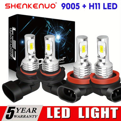 9005 H11 LED Headlight Bulbs 4 Pack – 36000LM 6000K Bright White High Low Beam, 3570 CSP Chips 360° Beam, 12V 24V Plug & Play