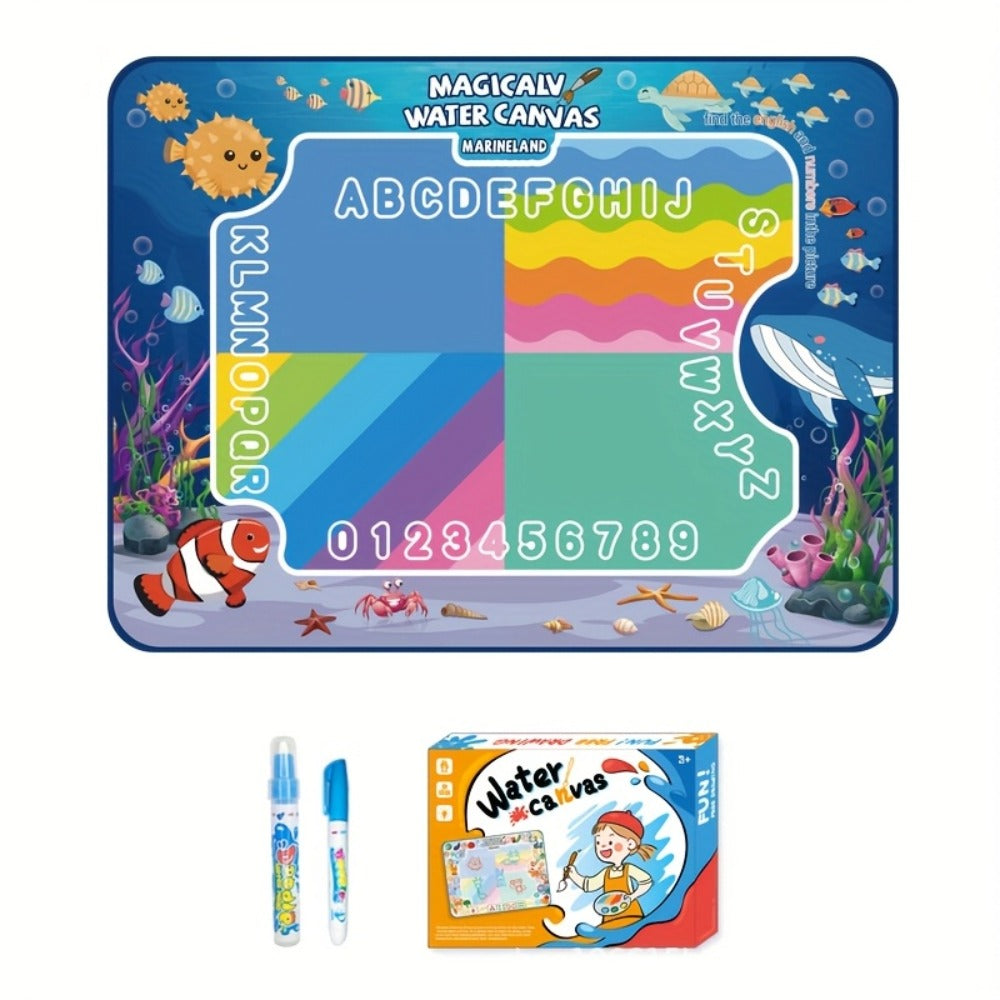 Water Canvas Drawing Mat for Kids Reusable Mess-Free – Magical Paint with Water Art Toy 80x60cm Ocean Animal Designs Screen-Free Creative