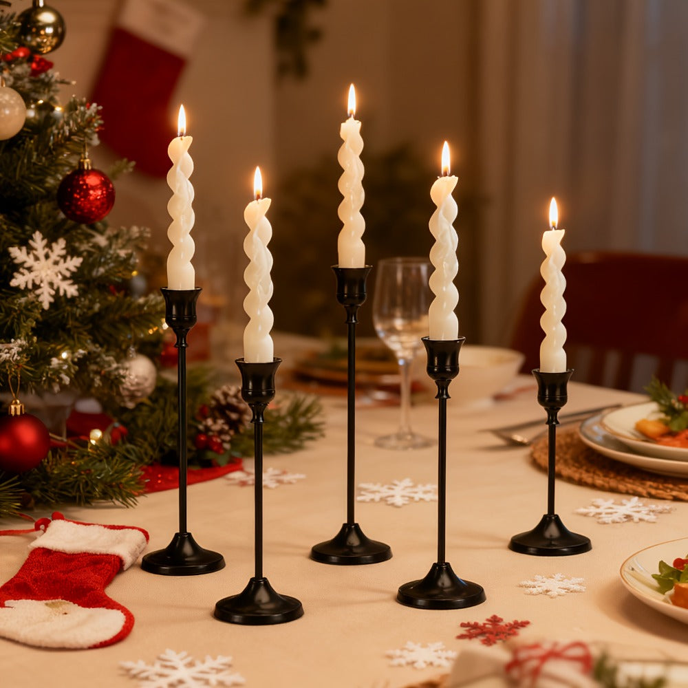 Candle Holder Set 30-Piece Black Metal Taper Stands in Three Heights with Round Bases and 0.86-Inch Cups