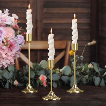 Gold-Tone Cast Iron Taper Candle Holder Set of Six with 15cm, 19cm and 22cm Single-Stem Heights