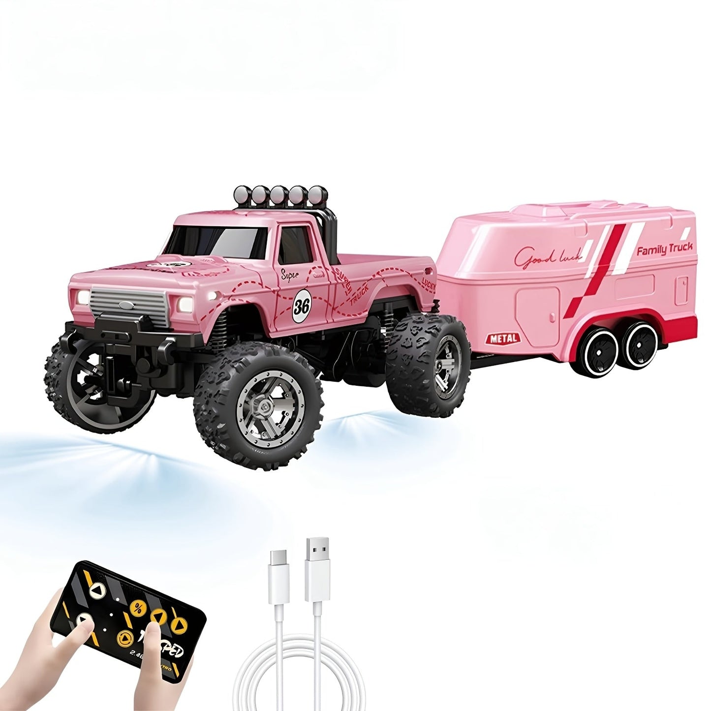 Mini RC Off-Road Truck with Trailer 1:64 Scale Die-Cast Remote Control Car with the Listed Color, Size or Set Options for Everyday Use