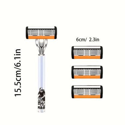 6-Layer Blade Men's Razor Set with Lubricating Strip 2 Handles & 36 or 72 Replacement Blades – Smooth Close Shave Contour-Fitting Ergonomic