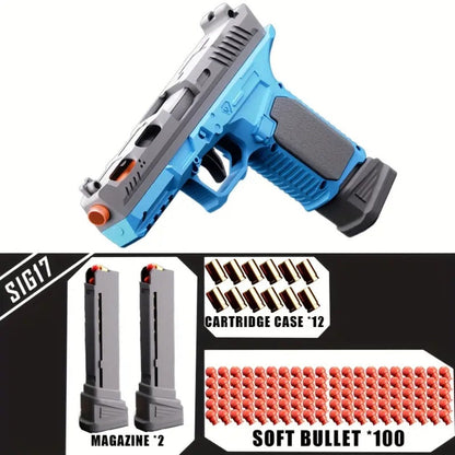 Bullet Toy Gun Pistol with Ejecting Shells & 100 Bullets, Semi- Rapid Fire Foam Blaster for Kids Boys Ages 6+