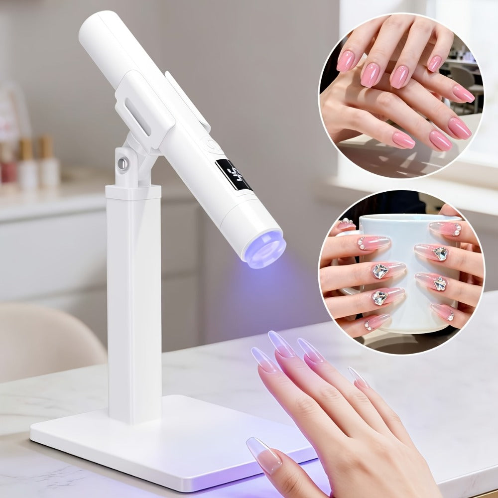 French Manicure Nail Stamper LED Lamp Kit, 4-Head Portable Rechargeable DIY Nail Art Tool with Nail Sticker