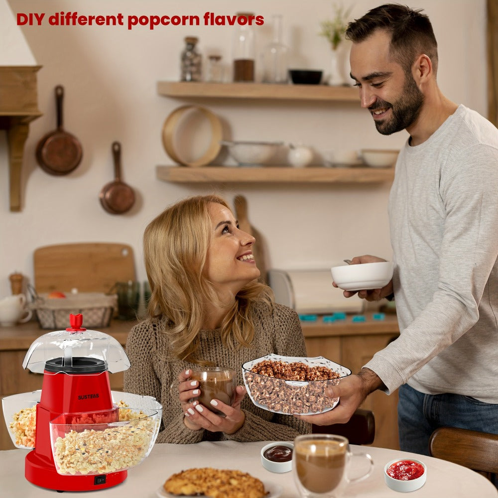 Hot Air Popcorn Maker with 4 Bowls, Oil-Free Electric Popcorn Machine 95% Pop Rate Ready in 3 Min