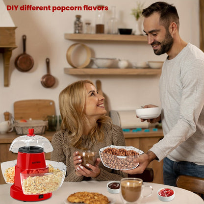 Hot Air Popcorn Maker with 4 Bowls, Oil-Free Electric Popcorn Machine 95% Pop Rate Ready in 3 Min