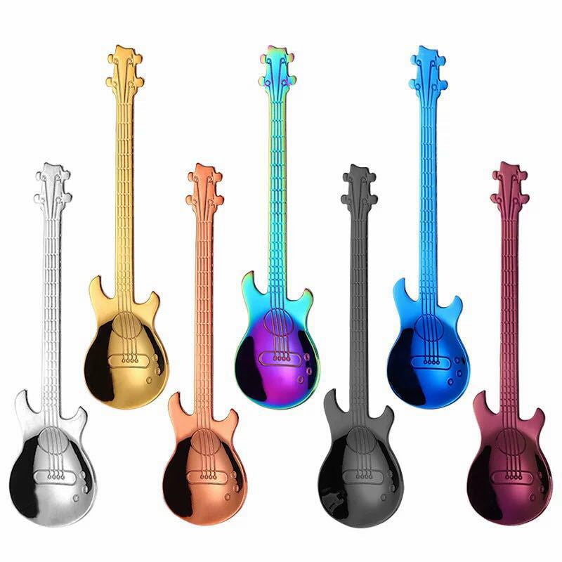 Guitar Shaped Spoons Set of 6 304 Stainless Steel Creative Teaspoons for Coffee Milk Tea Ice for Entryways, Bedrooms and Living Spaces