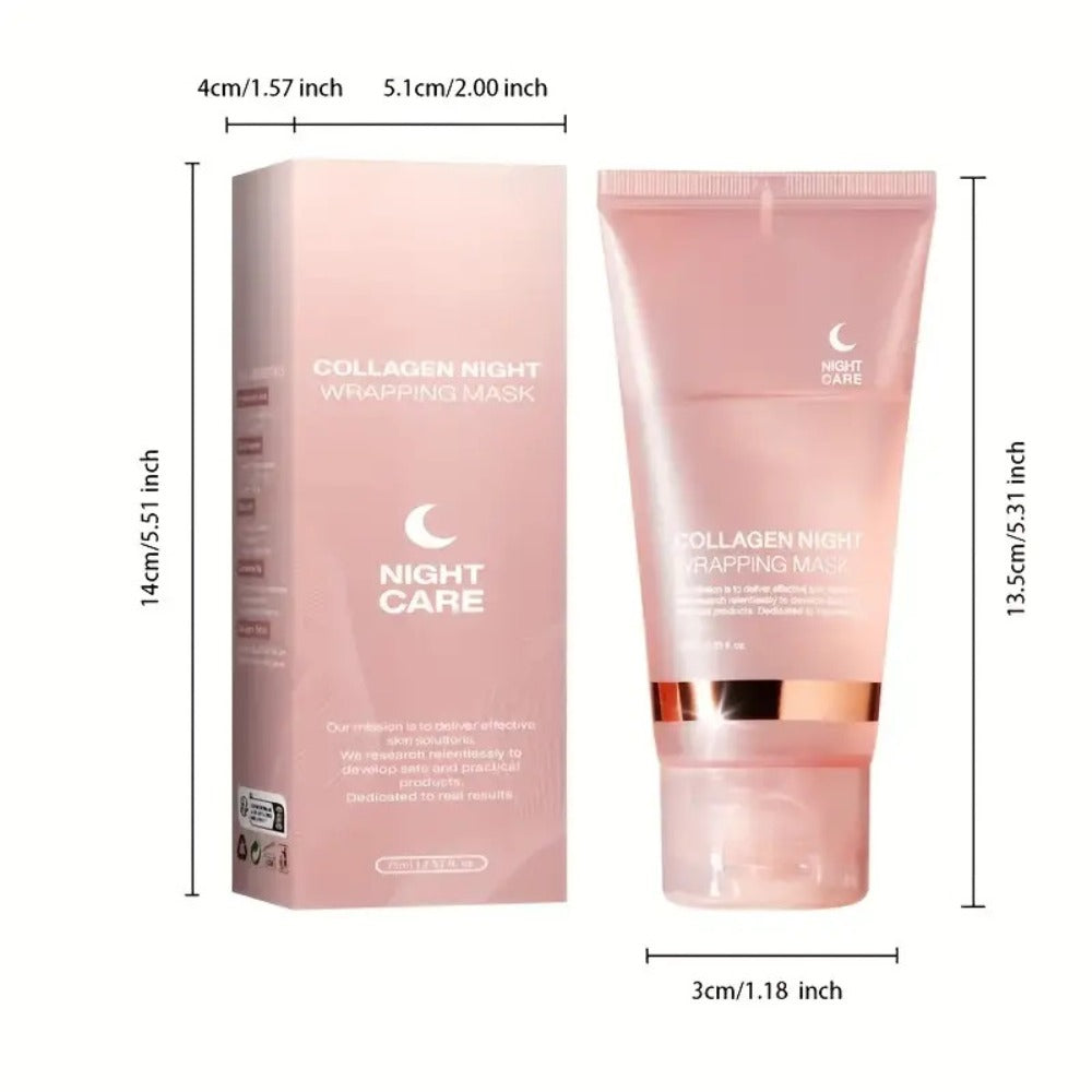 Collagen Night Wrap Mask with Jelly Brush 3pcs Hyaluronic Acid Deeply Moisturizing Nourishing Overnight Glossy Sleeping Mask for Women