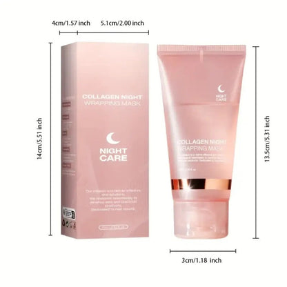 Collagen Night Wrap Mask with Jelly Brush 3pcs Hyaluronic Acid Deeply Moisturizing Nourishing Overnight Glossy Sleeping Mask for Women