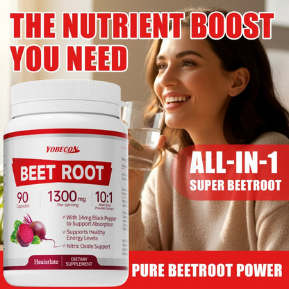 Dietary Supplement Capsules with YOBECO Label, Beet Root Extract 1300mg, Black Pepper and 90 Count