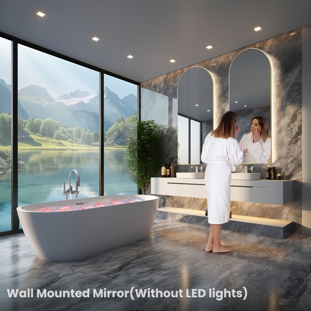 Full Length Mirror Floor Standing, Arched & Rect Body Mirror with Stand, Hanging or Leaning Wall Mirror, Aluminum Alloy Thin Frame