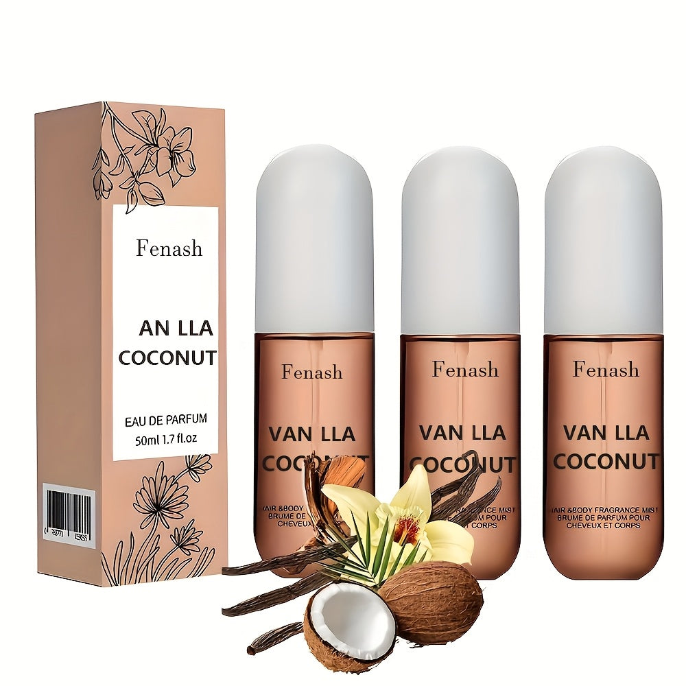 Vanilla Coconut Body Spray & Hair Mist – Long-Lasting Gourmand Floral Fragrance with Vitamin E & Moroccan Argan Oil, Skin-Safe for All Types