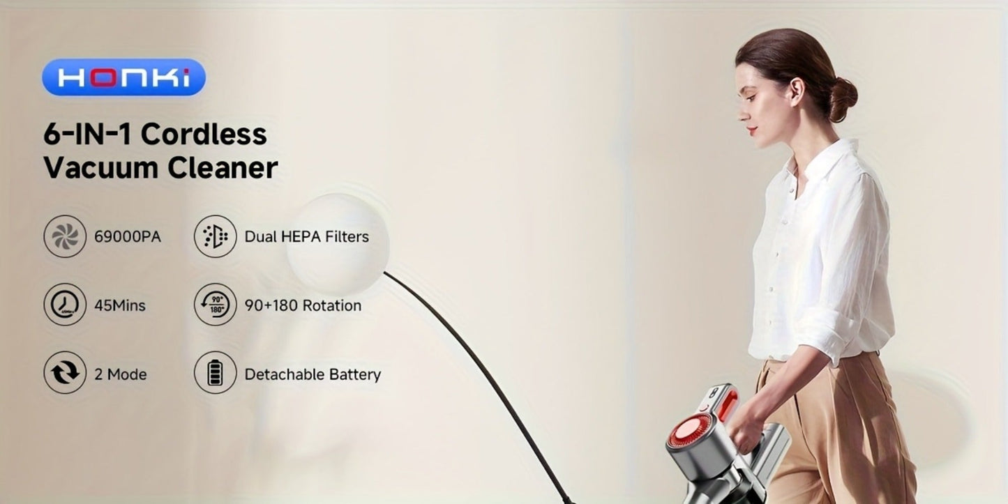 Cordless LED Stick Vacuum Cleaner with Removable Battery, Two Suction Modes and Seven Color Options
