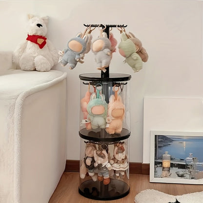 LABUBU Display Case 360 Rotating Acrylic Box with Dust Cover – Plush Toy Figure Storage Case Multi-Layer Hanging Rack for Collectible