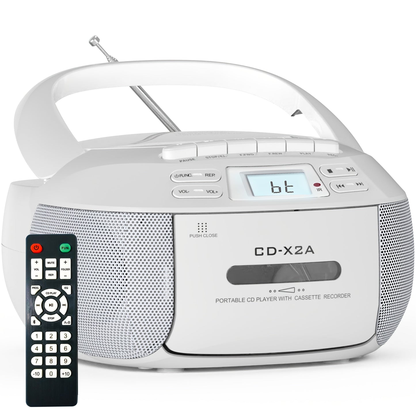 CD Cassette Player Boombox Combo with AM/FM Radio, Remote Control, LCD Display, AUX USB Earphone Jack