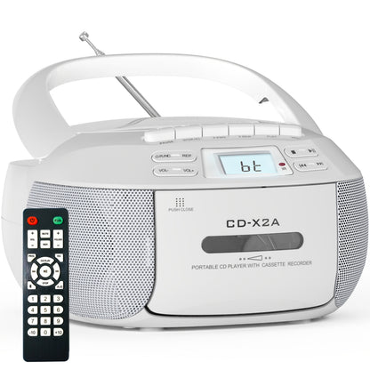 CD Cassette Player Boombox Combo with AM/FM Radio, Remote Control, LCD Display, AUX USB Earphone Jack