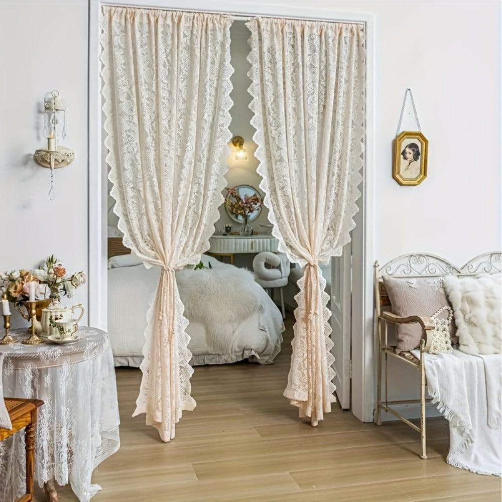Sheer Curtain Rod Pocket Floral Lace Semi-Sheer Window Panel for Living Room Bedroom Kitchen Bathroom, 100% Polyester, Machine Washable