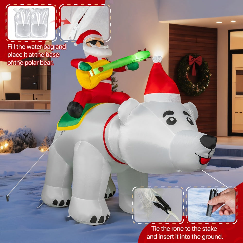 Christmas Inflatable Decoration with LED & Music, Head-Shaking Santa Claus on Polar Bear or Snowman
