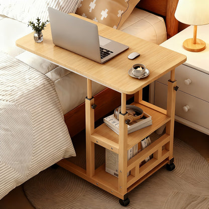 Rolling Overbed Table with Brake Wheels, Adjustable Height Bedside Nursing Dining Table for Elderly & Patients