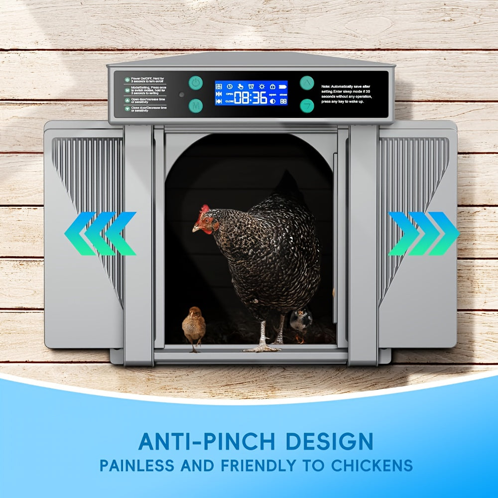 Chicken Coop Door, Timer Light Sensor Anti-Pinch Auto Open for Garden, Patio and Yard Use, with Listed Configuration