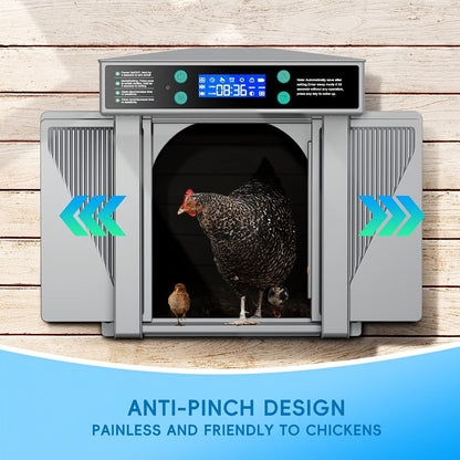 Chicken Coop Door, Timer Light Sensor Anti-Pinch Auto Open for Garden, Patio and Yard Use, with Listed Configuration