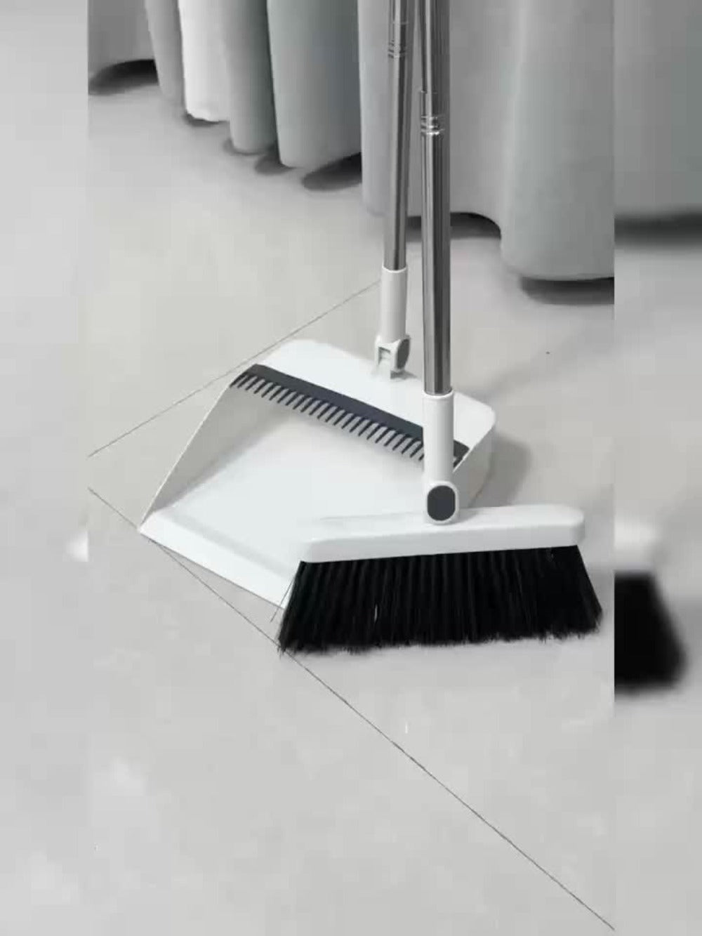 Long-Handle Broom and Dustpan Cleaning Set with Comb Teeth in Blue, Orange, White, Purple or Green