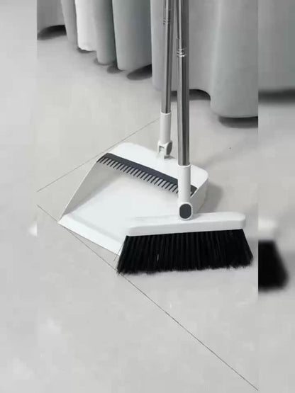 Long-Handle Broom and Dustpan Cleaning Set with Comb Teeth in Blue, Orange, White, Purple or Green